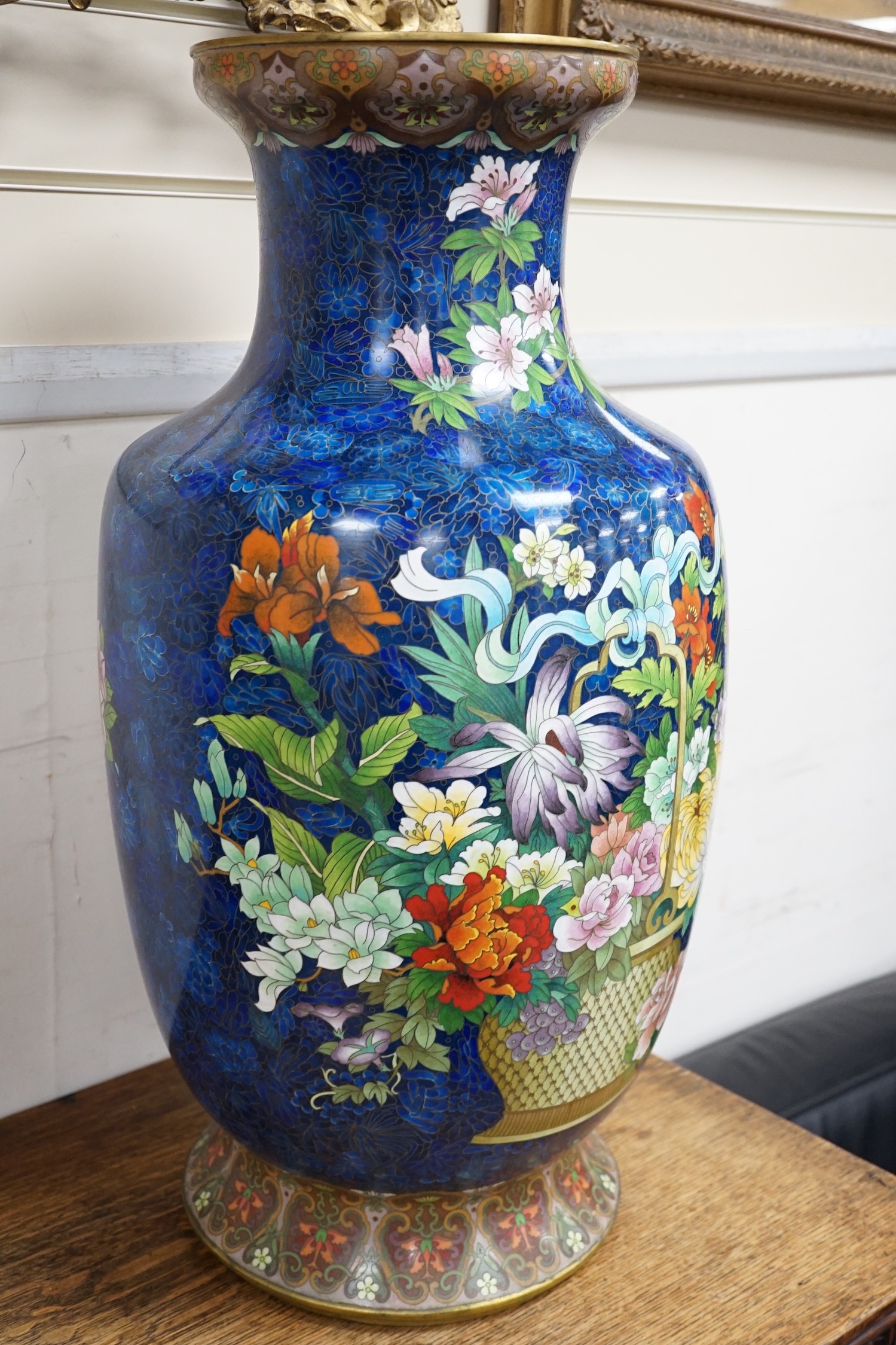 A large pair of Chinese cloisonné enamel baluster vases, 66cm